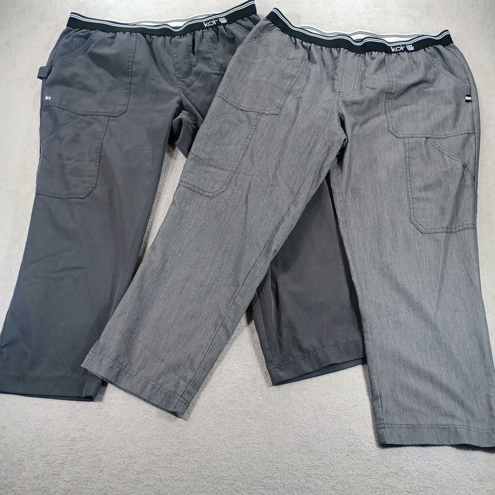 KOI Women Scrub Pants Bundle Grey Next Gen Est 2006 Large Petite 2 Pair